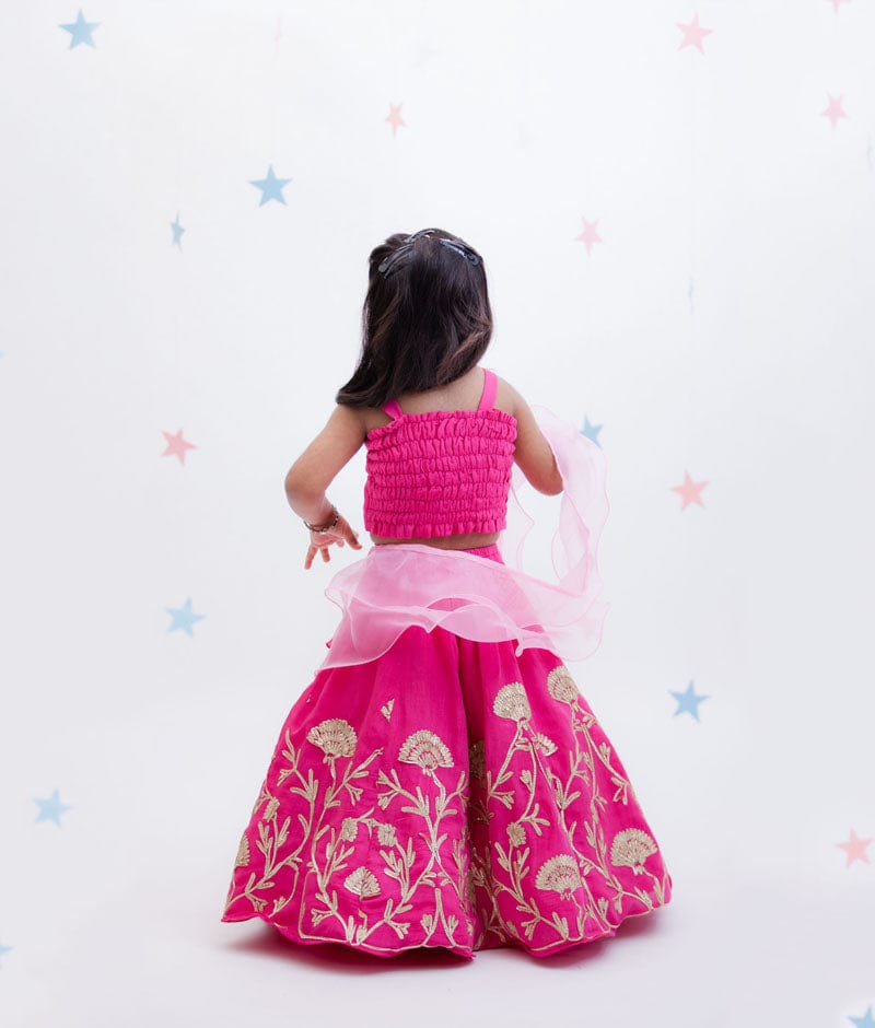 Pink Gota Embroidery Lehenga with Choli Organza Dupatta for Girls