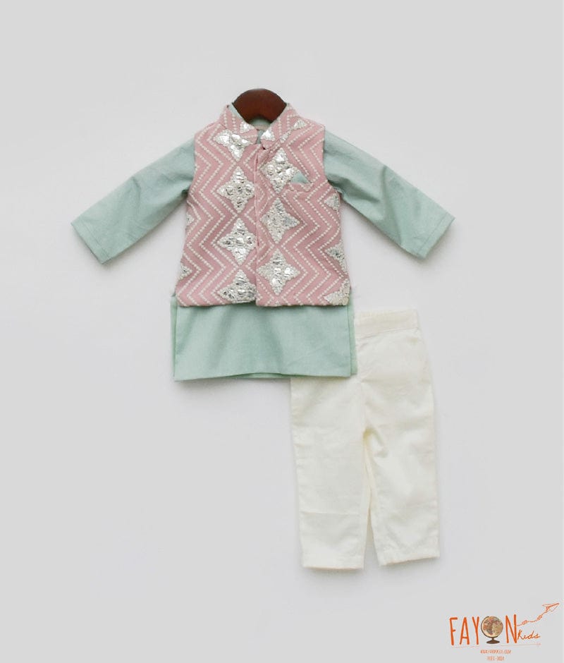 Pink Gotta Jacket and Kurta Pant for Boys