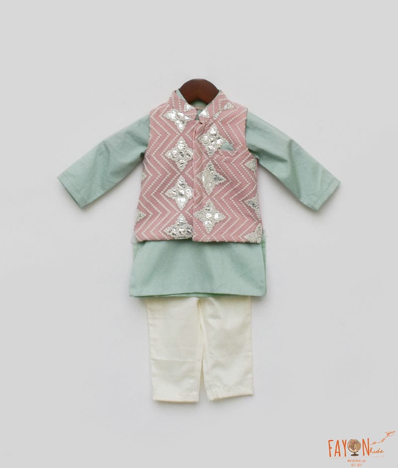 Pink Gotta Jacket and Kurta Pant for Boys