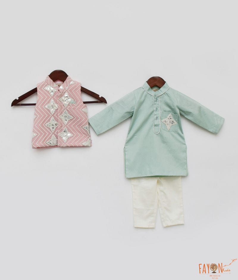 Pink Gotta Jacket and Kurta Pant for Boys