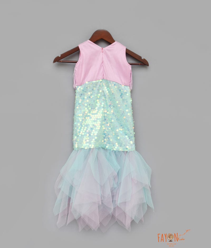Fayon Kids Pink Green Mermaid Dress for Girls