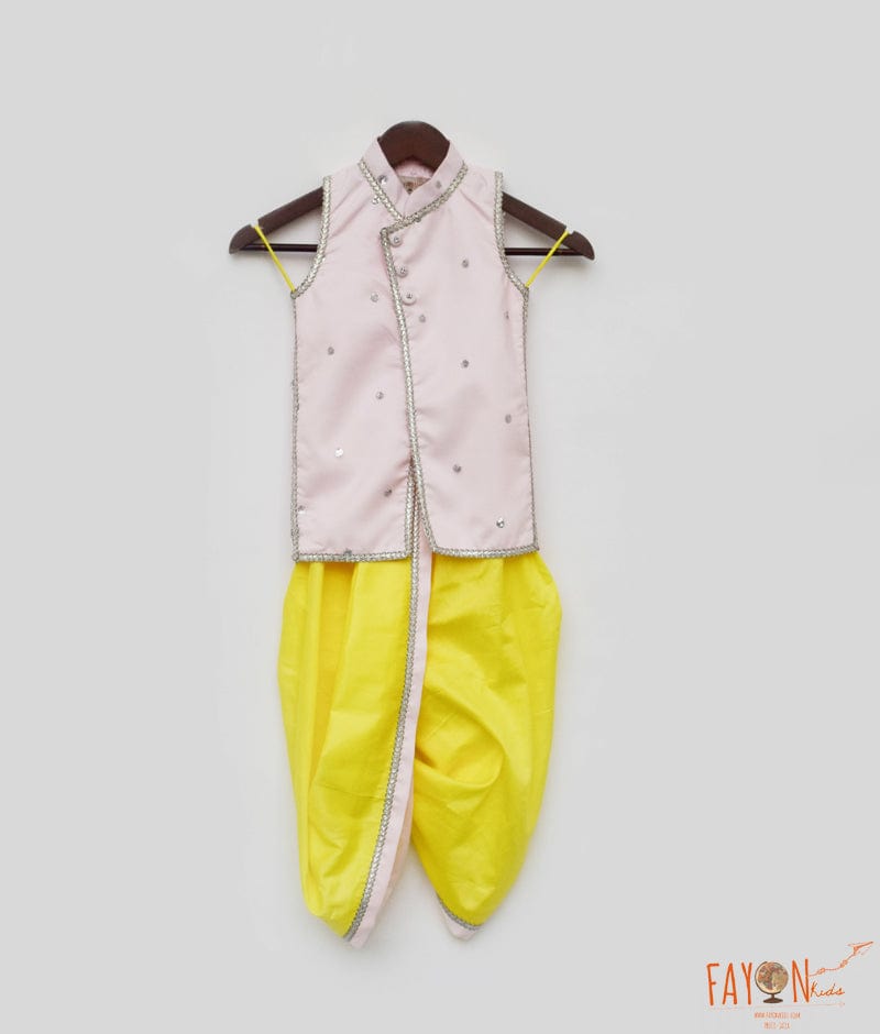 Pink Jacket with Yellow Dhoti for Boys