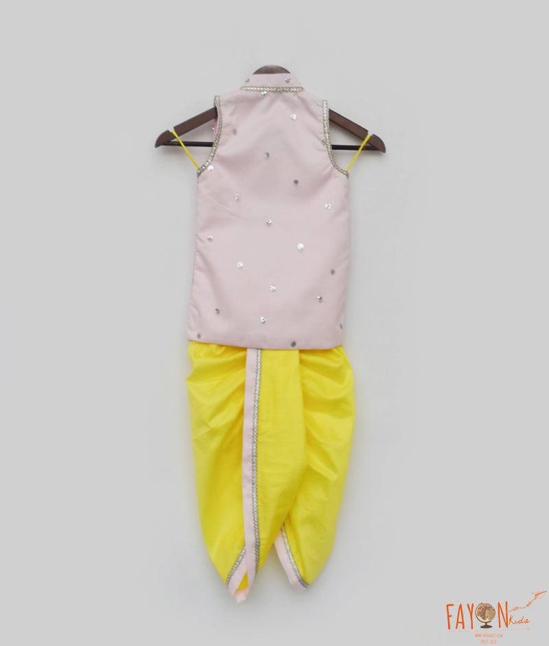 Pink Jacket with Yellow Dhoti for Boys