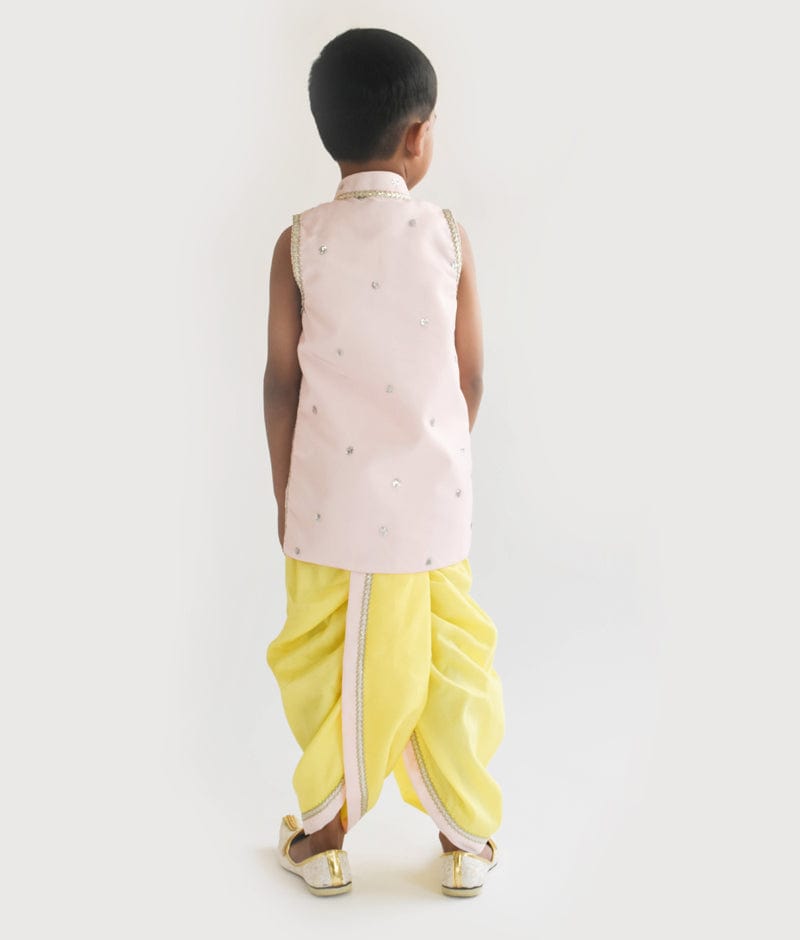 Pink Jacket with Yellow Dhoti for Boys