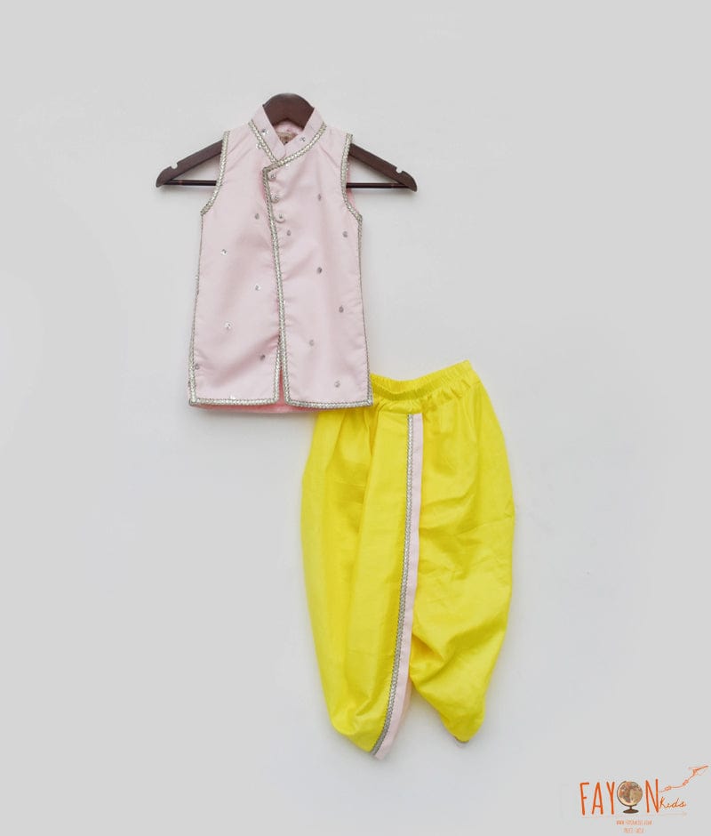Pink Jacket with Yellow Dhoti for Boys