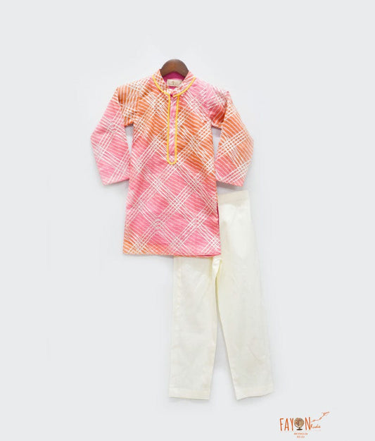 Pink Kotta Cotton Kurta with Pant for Boys