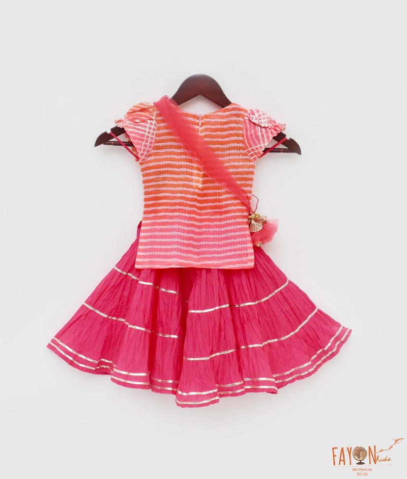 Pink Kotta Cotton Lehenga with Kurti Dupatta for Girls
