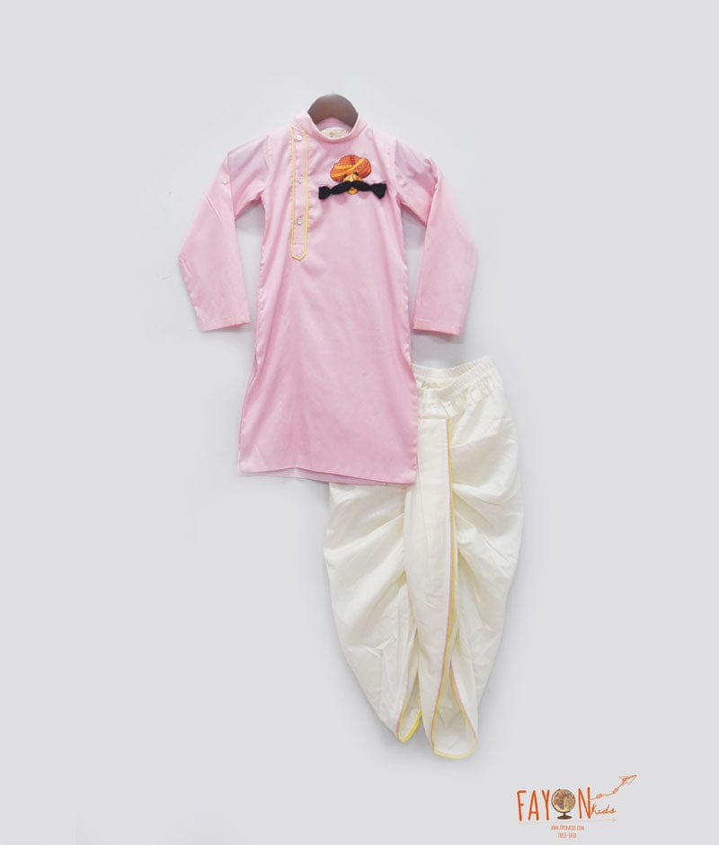Pink Kurta with Off White Dhoti for Boys
