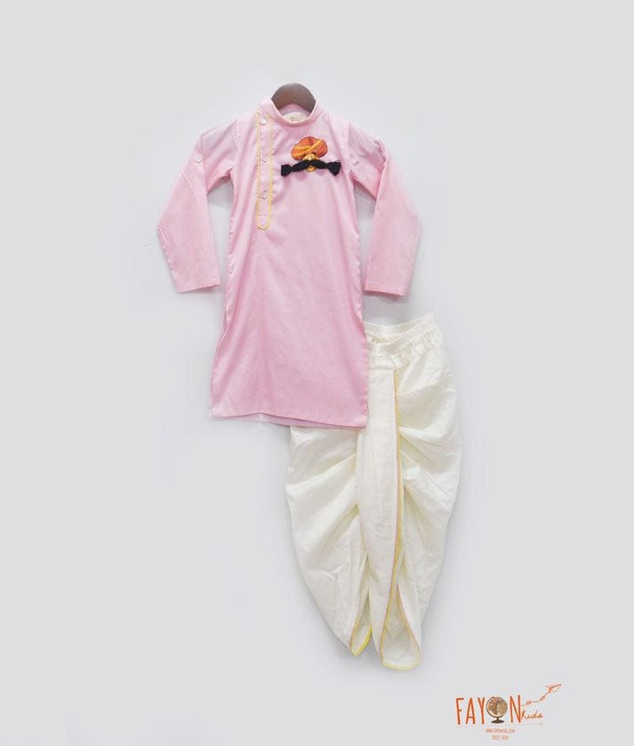 Pink Kurta with Off White Dhoti for Boys