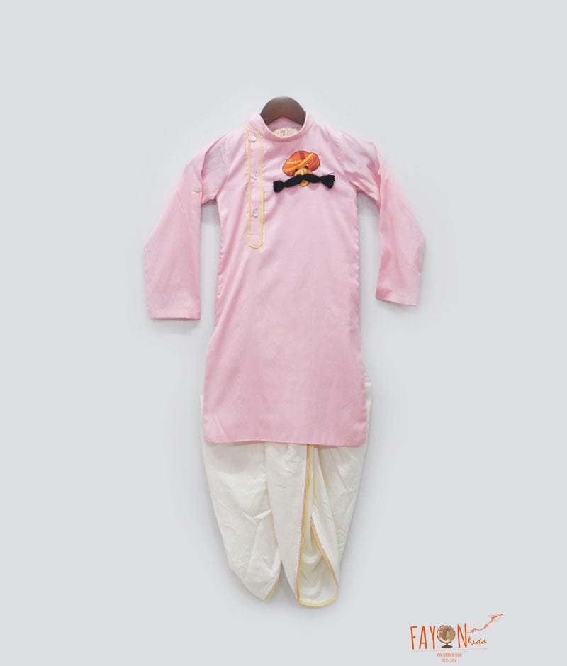 Pink Kurta with Off White Dhoti for Boys