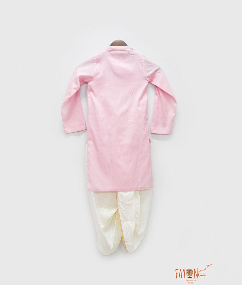 Pink Kurta with Off White Dhoti for Boys