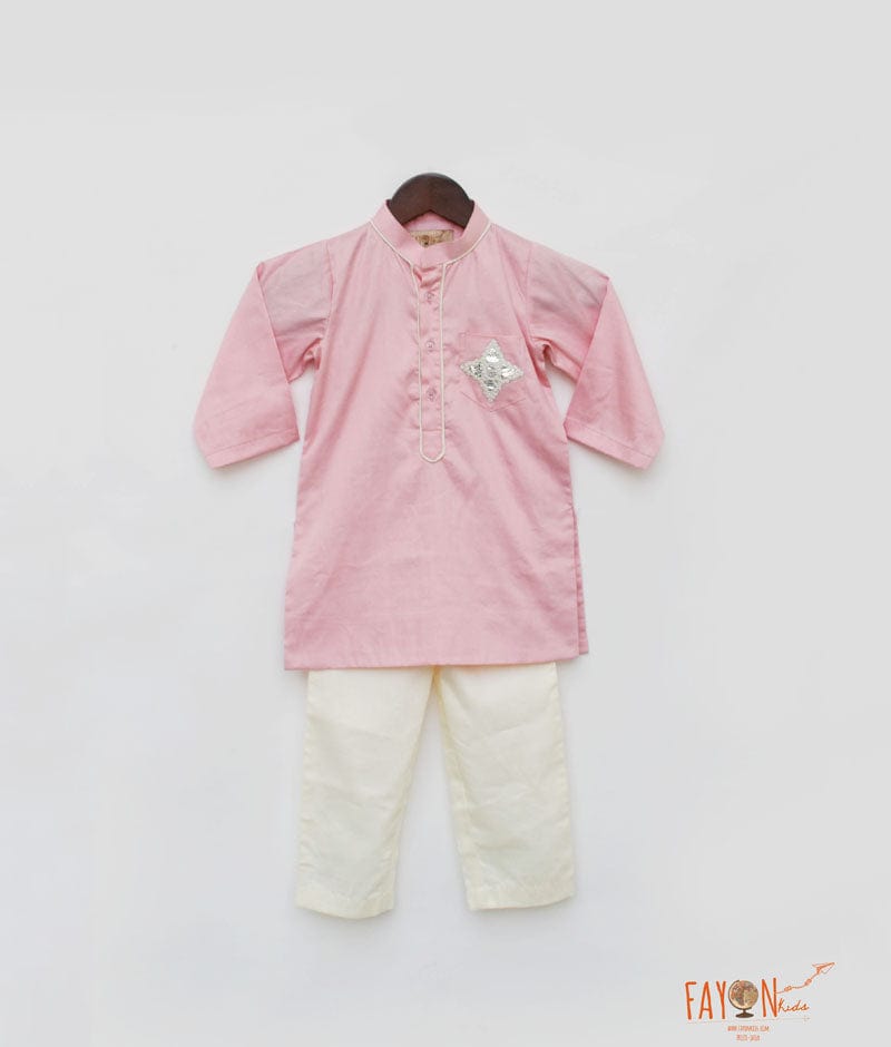 Pink Kurta with Off White Pant for Boys