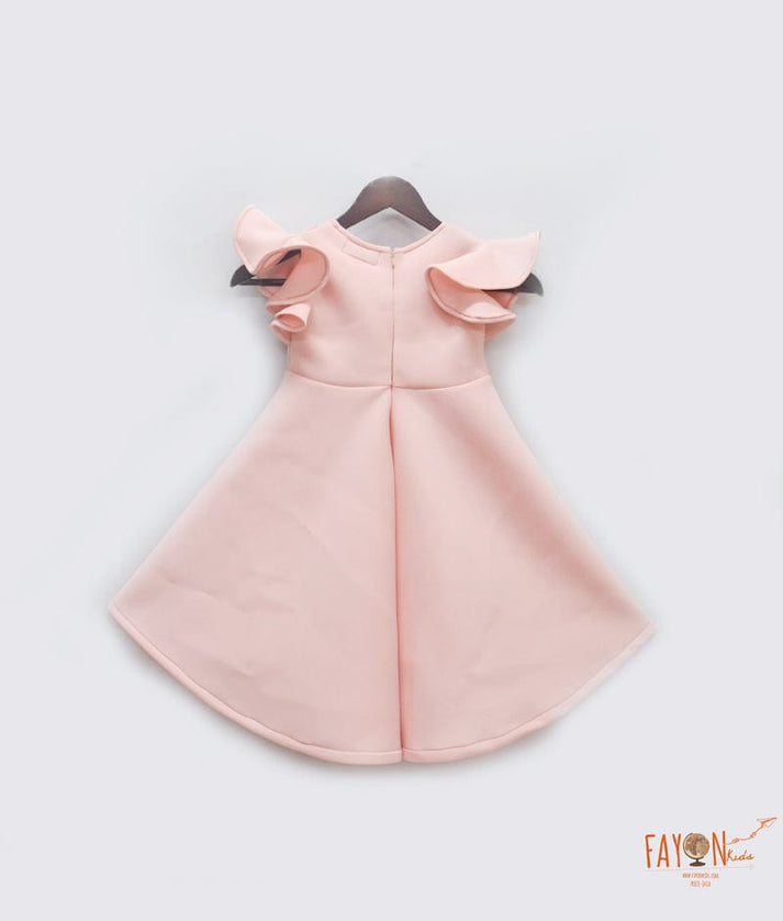 Pink Neoprene High Low Dress for Girls