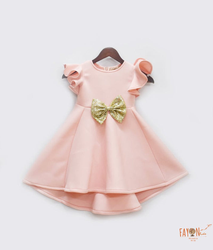 Pink Neoprene High Low Dress for Girls
