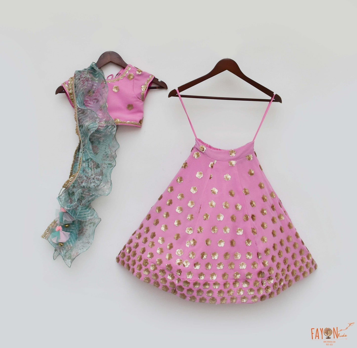 Pink Sequins Flowers Booti Georgette Lehenga Choli with Dupatta Set for Girls