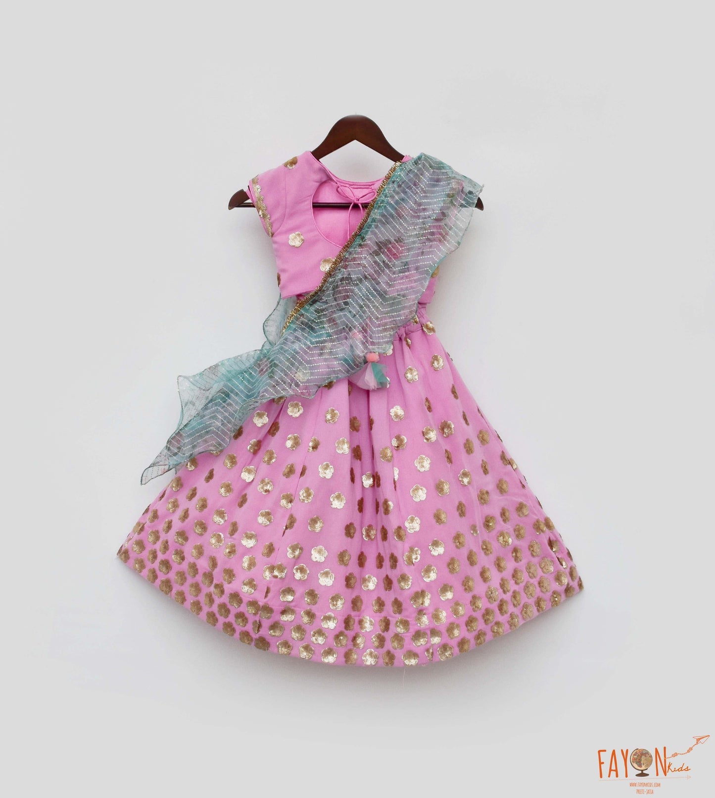 Pink Sequins Flowers Booti Georgette Lehenga Choli with Dupatta Set for Girls