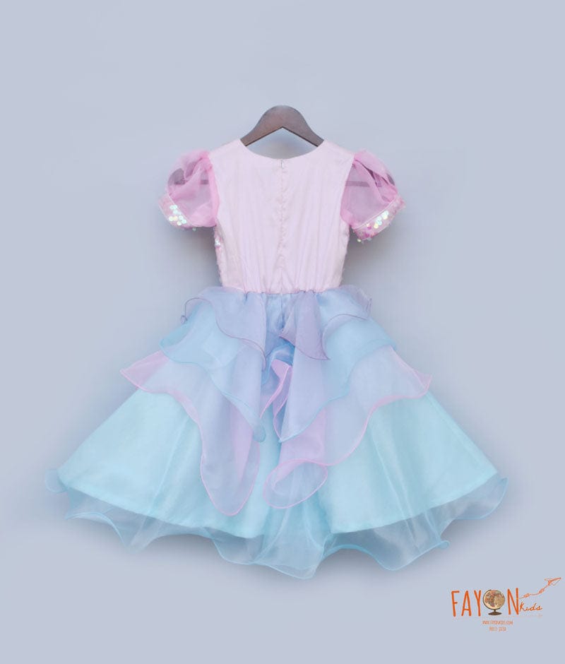 Pink Sequins Organza Frock for Girls