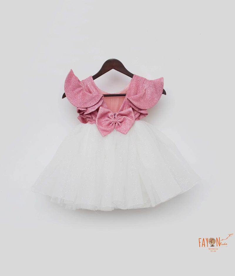 Pink Shimmer White Glitter Net Frock for Girls