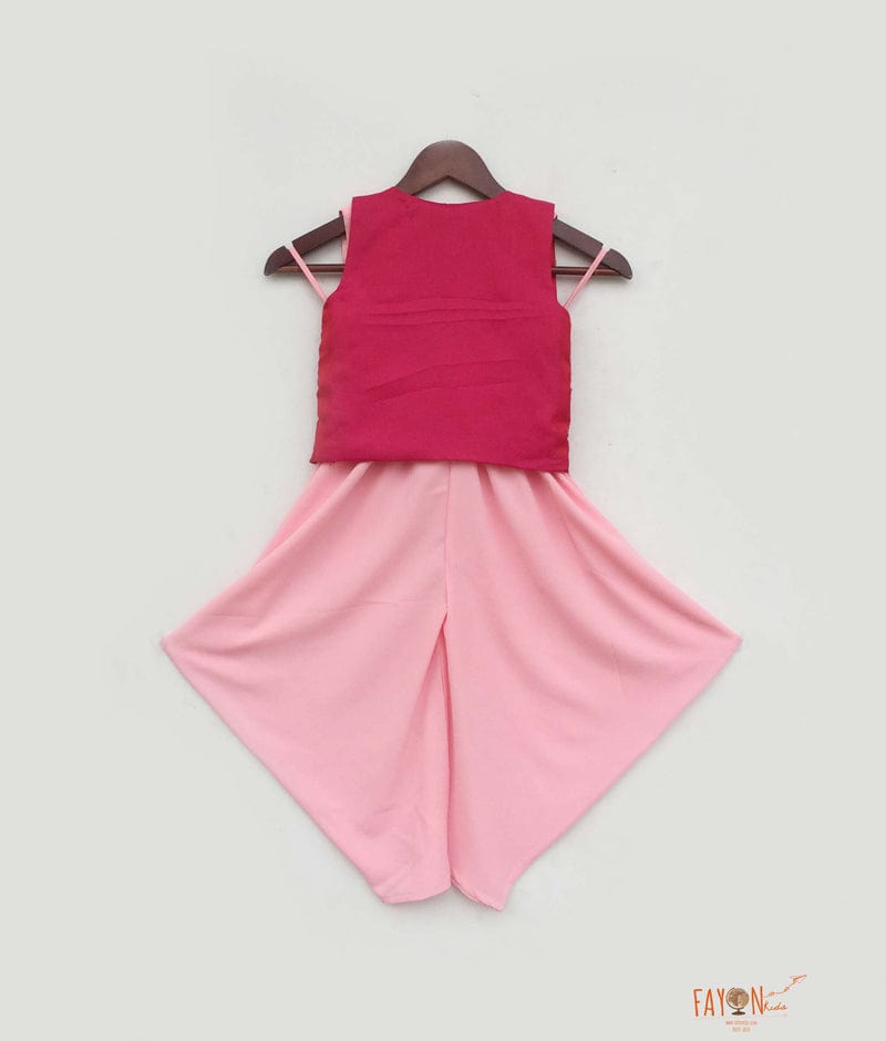 Pink Silk Dhoti Set with Embroidery Jacket for Girls