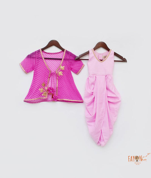 Pink Silk Pink Georgette Jacket Dhoti Set for Girls