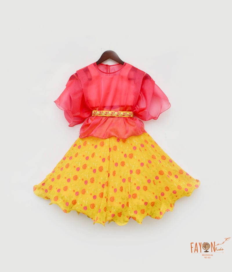 Pink Silk Yellow Georgette Printed Lehenga with Choli Organza Cape for Girls