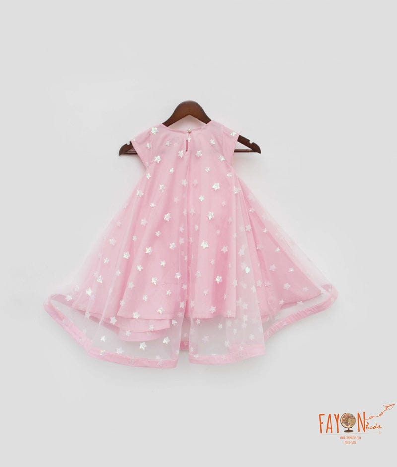 Pink Star Net High Low Dress for Girls
