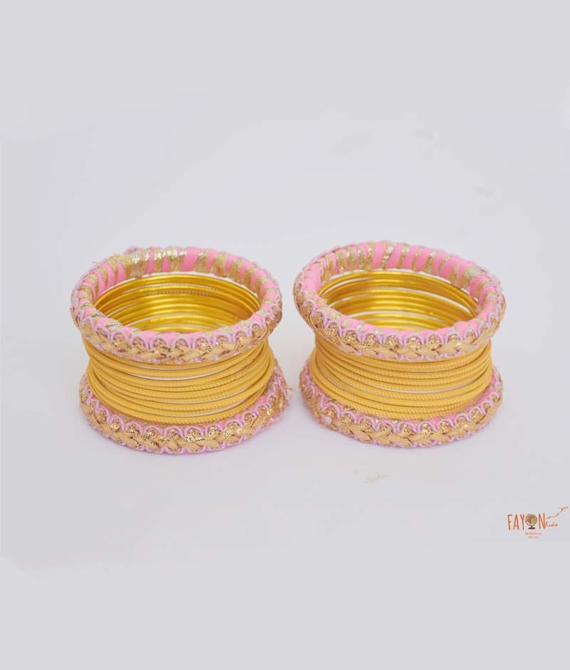 Fayon Kids Pink Yellow Kada with Bangle for Girls
