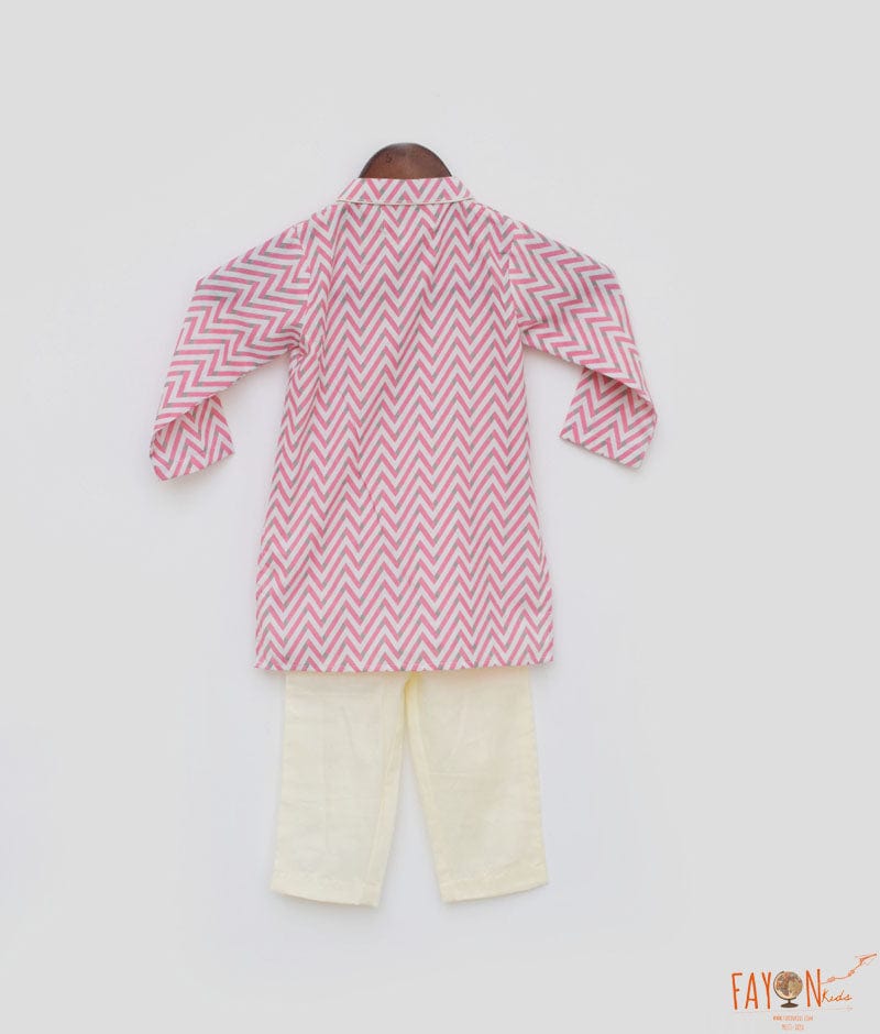 Pink Zig Zag Kurta and Off White Pant for Boys