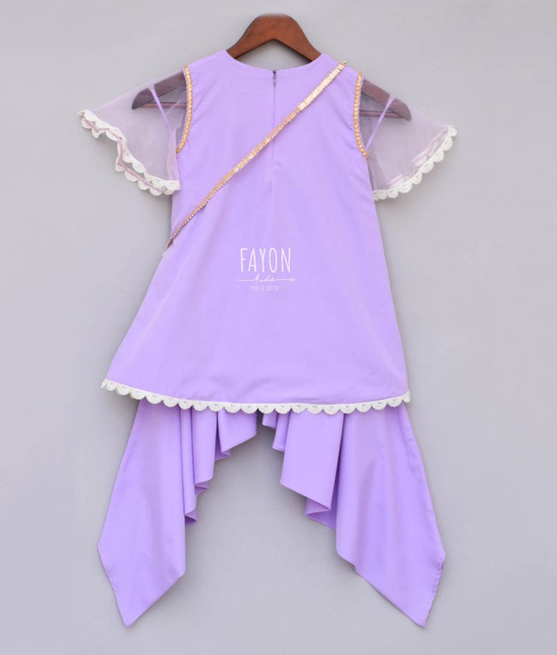 Purple Boti Net Dhoti Set for Girls