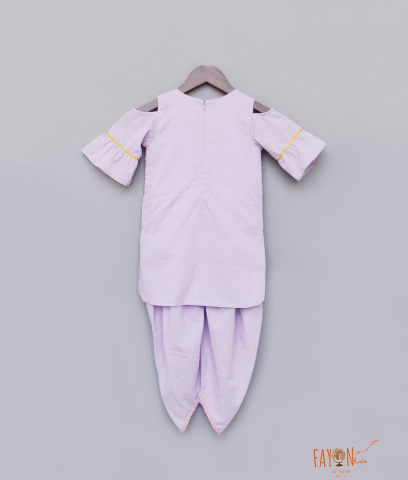 Purple Cotton Dhoti Set with Embroidery Jacket for Girls