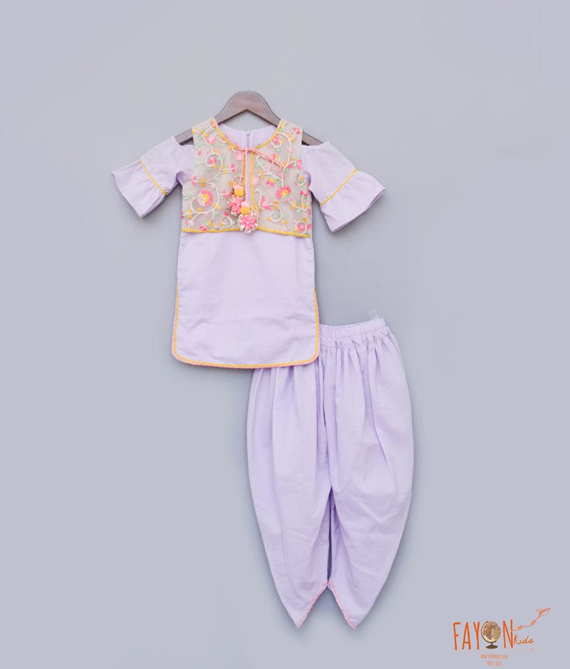 Purple Cotton Dhoti Set with Embroidery Jacket for Girls