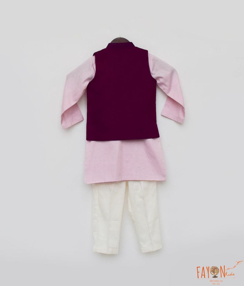 Purple Embroidery Nehru Jacket set for Boys