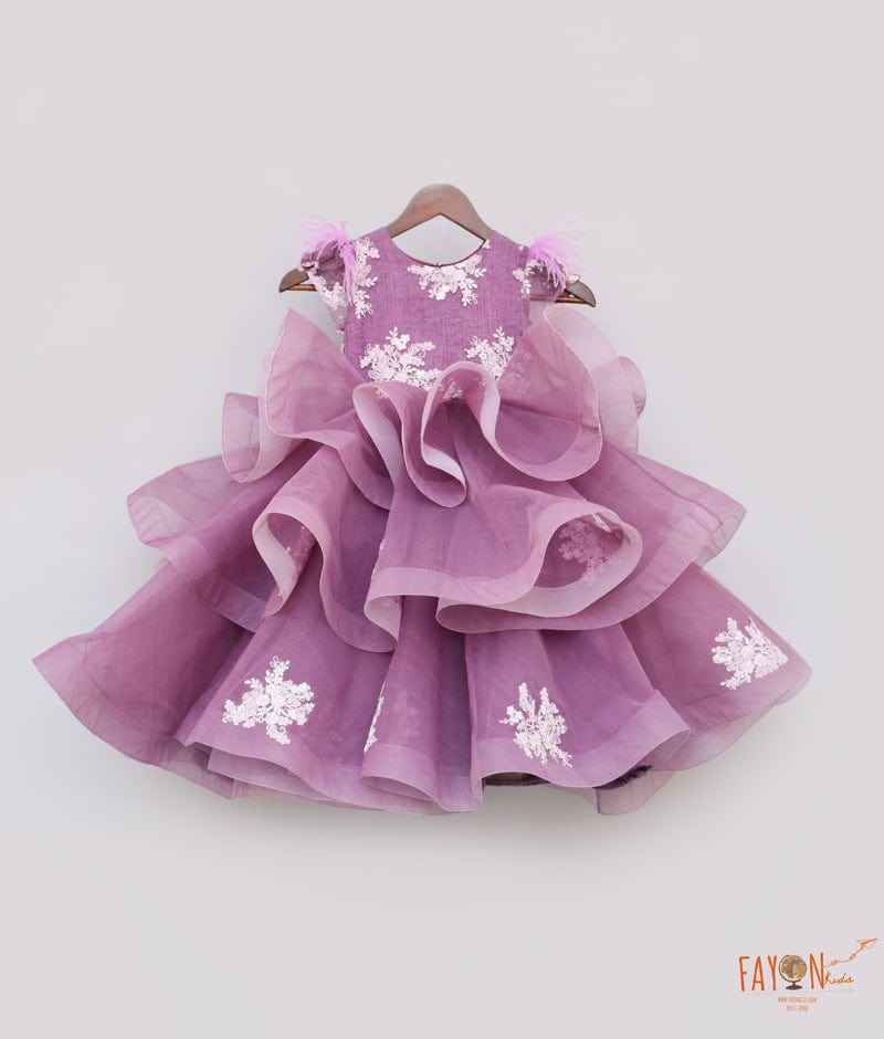 Purple Embroidery Net Gown for Girls
