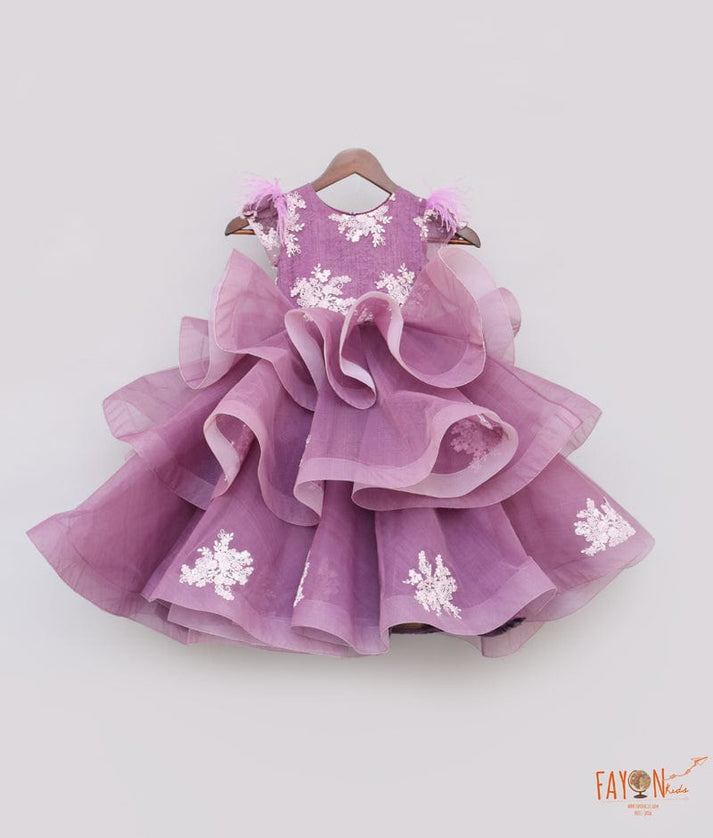 Purple Embroidery Net Gown for Girls
