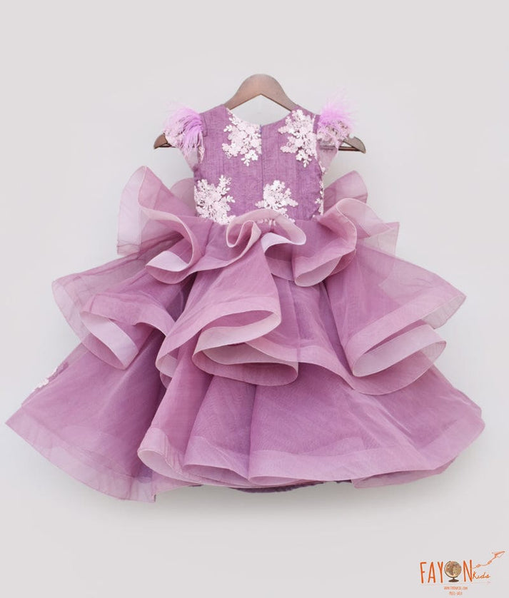 Purple Embroidery Net Gown for Girls