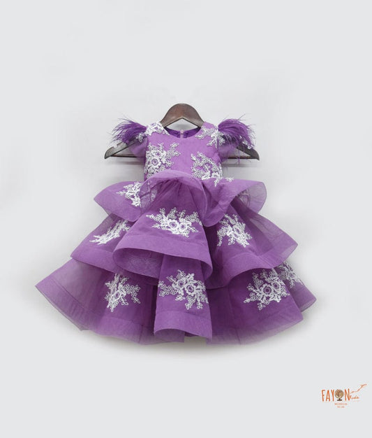 Purple Net Layers Gown for Girls