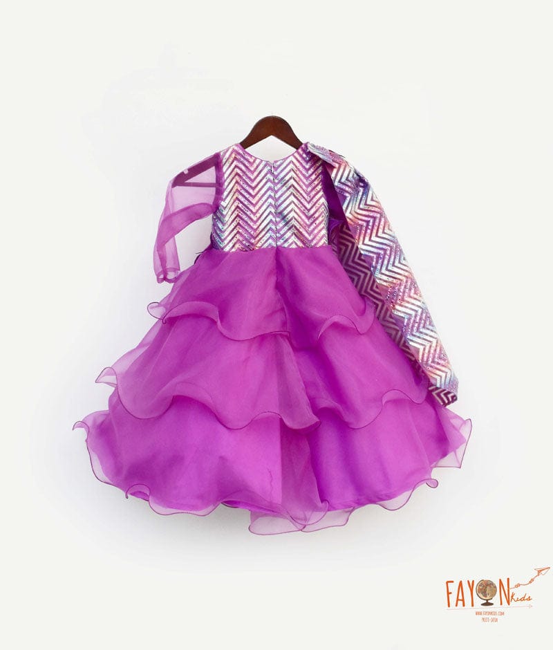 Purple Organza Zig Zag Gown for Girls