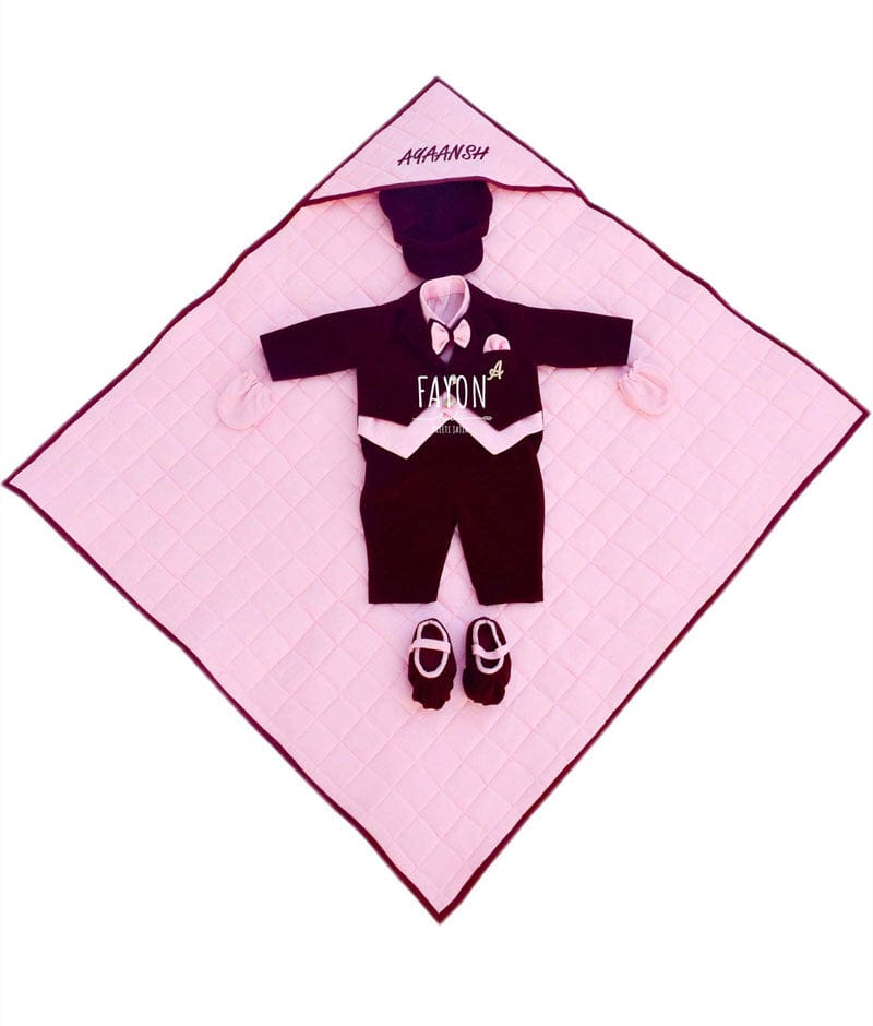 Purple Pink Coat Jamna Set for Boys