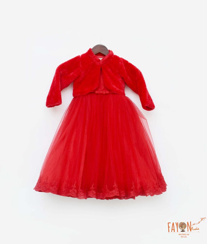 Red Net Gown with Shrug for Girls