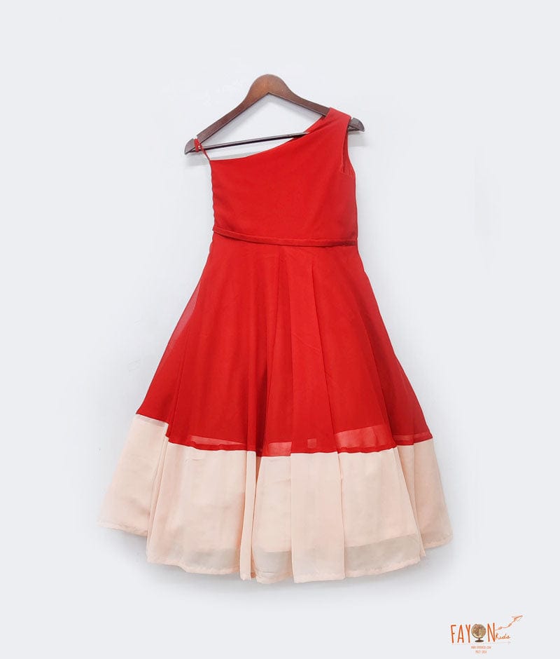 Red Peach Georgette Dress for Girls