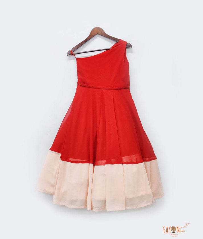 Red Peach Georgette Dress for Girls