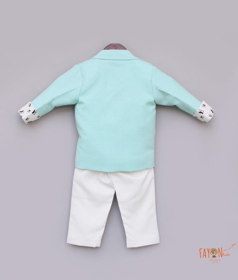 Sea Green Coat with White Shirt Pant for Boys