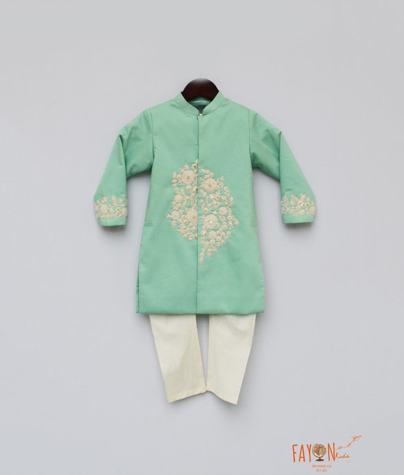 Sea Green Embroidery Achkan with Chudidar for Boys