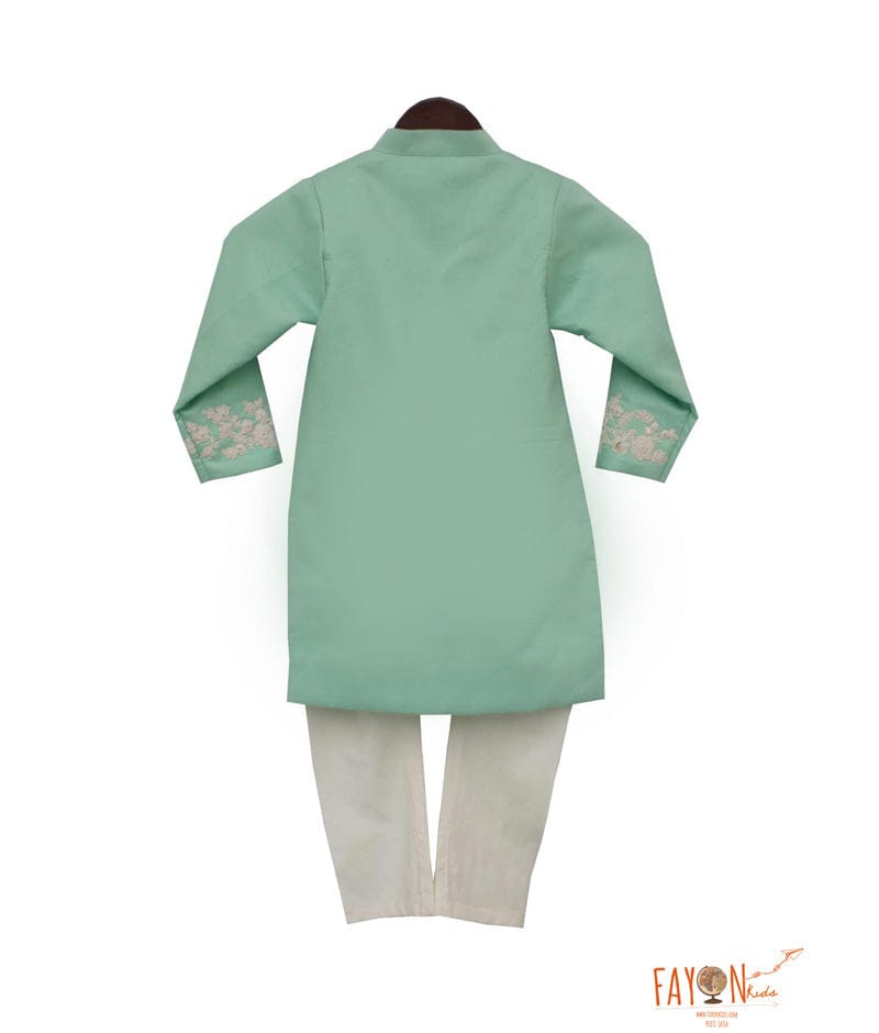 Sea Green Embroidery Achkan with Chudidar for Boys