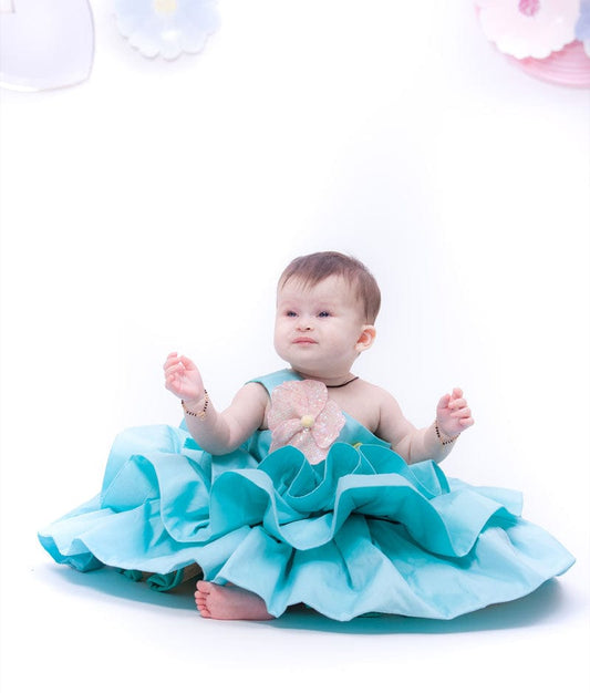 Sea Green Tafetta Frock for Girls