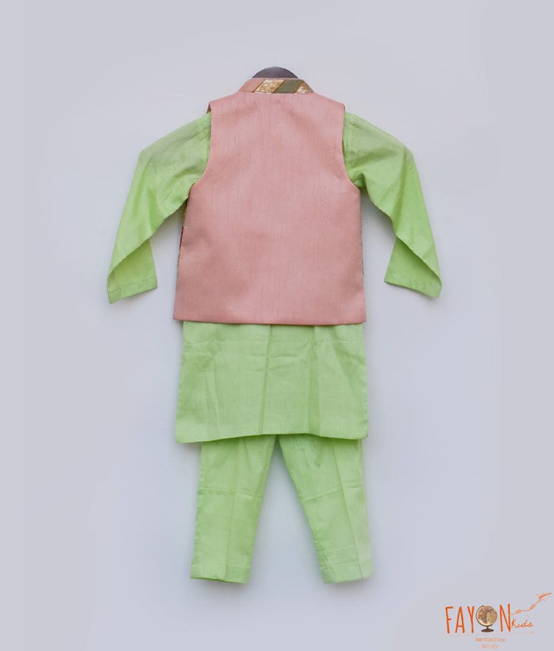 Sequins Embroidery Nehru Jacket Green Kurta Pant for Boys