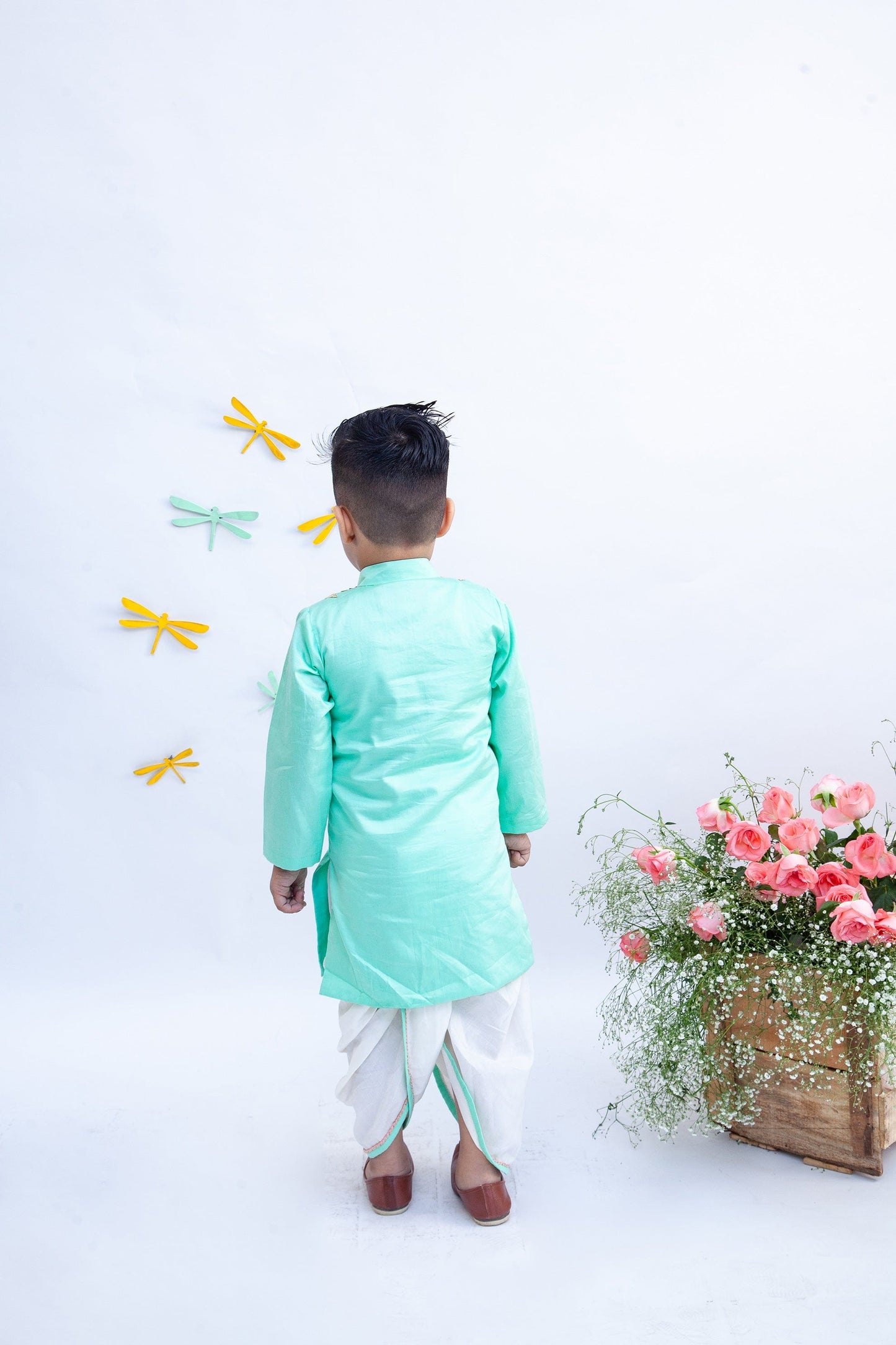 Silk Aqua Green Kurta Dhoti Set for Boys