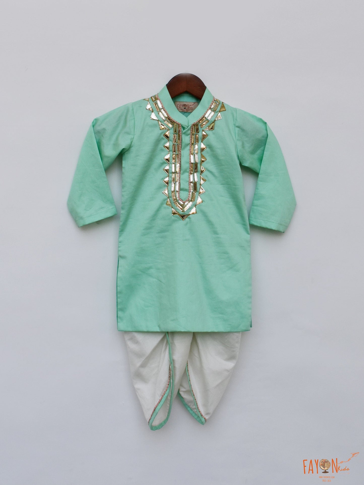 Silk Aqua Green Kurta Dhoti Set for Boys