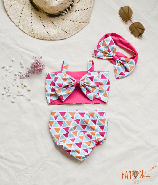 Triangle Print Swim Wear for Girls