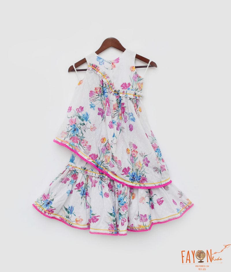 White Floral Print Kurti Sharara